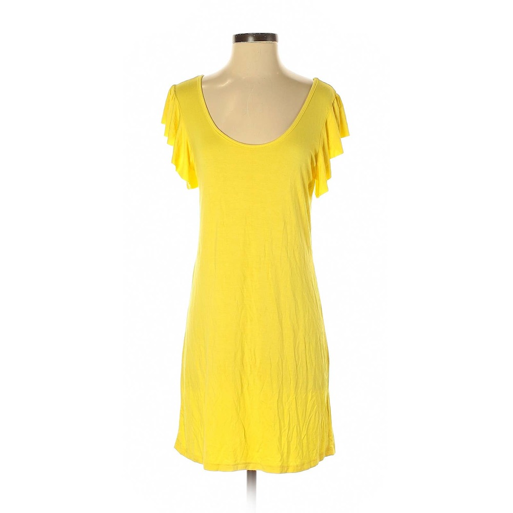 The Vanity Room Yellow Sunburst Knit Tank Dress With Mini Ruffle Sleeves Small
